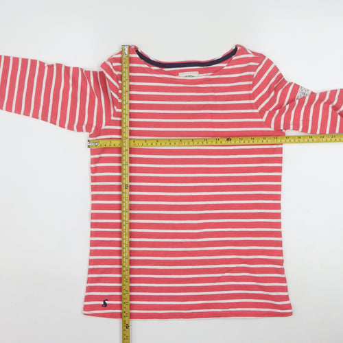 Joules Womens Pink Striped Long Sleeve Boat Neck Cotton Top Size 8