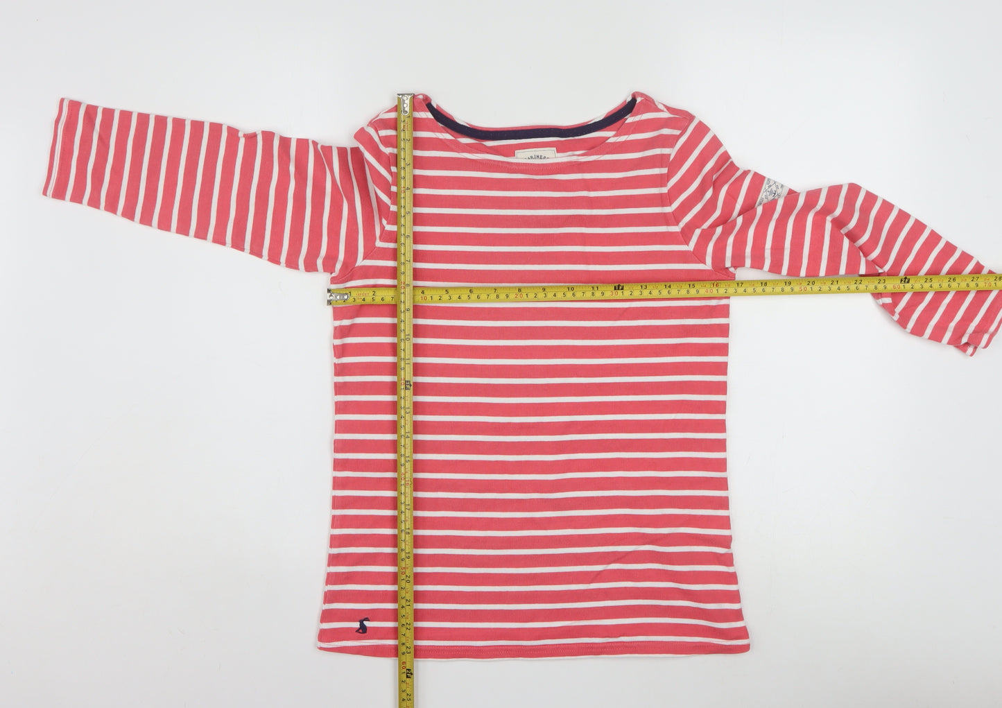 Joules Womens Pink Striped Long Sleeve Boat Neck Cotton Top Size 8