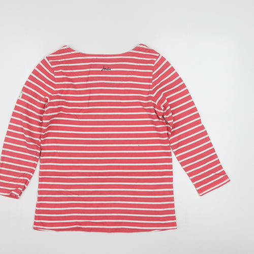 Joules Womens Pink Striped Long Sleeve Boat Neck Cotton Top Size 8