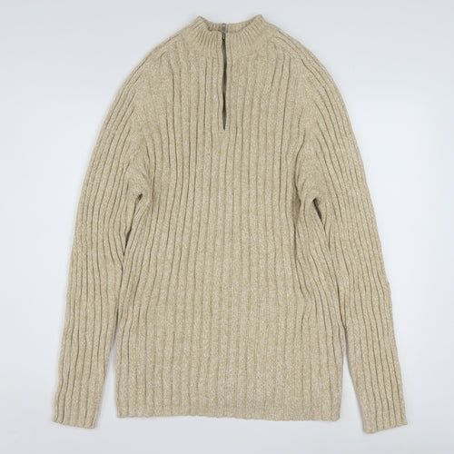 Faded Glory Men’s Beige XL 1/4 Zip Mock Neck Chunky Knit Jumper