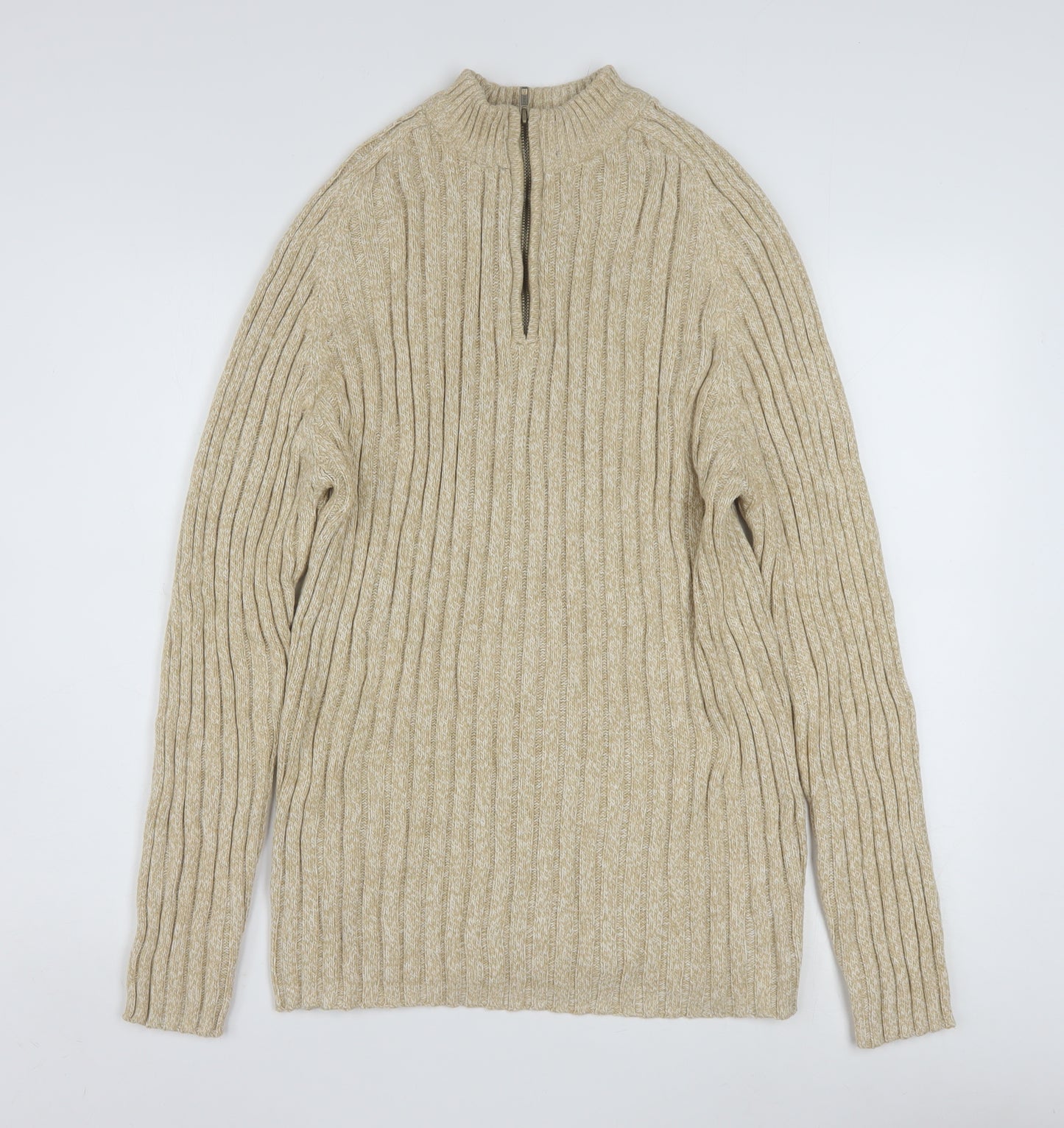 Faded Glory Men’s Beige XL 1/4 Zip Mock Neck Chunky Knit Jumper