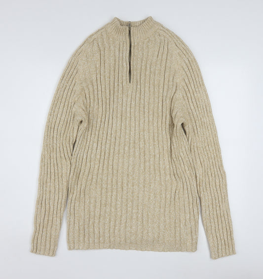 Faded Glory Men’s Beige XL 1/4 Zip Mock Neck Chunky Knit Jumper