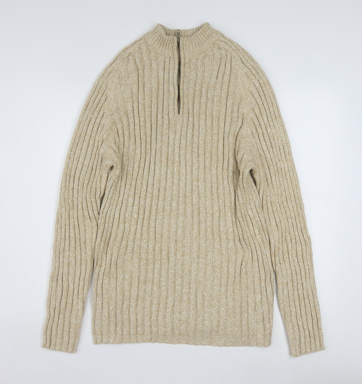 Faded Glory Men’s Beige XL 1/4 Zip Mock Neck Chunky Knit Jumper