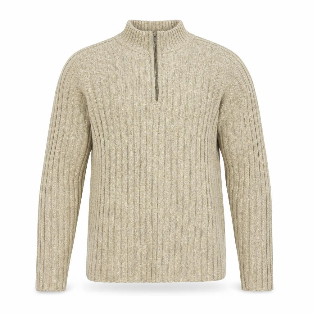 Faded Glory Men’s Beige XL 1/4 Zip Mock Neck Chunky Knit Jumper