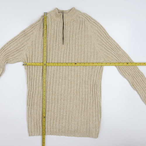 Faded Glory Men’s Beige XL 1/4 Zip Mock Neck Chunky Knit Jumper
