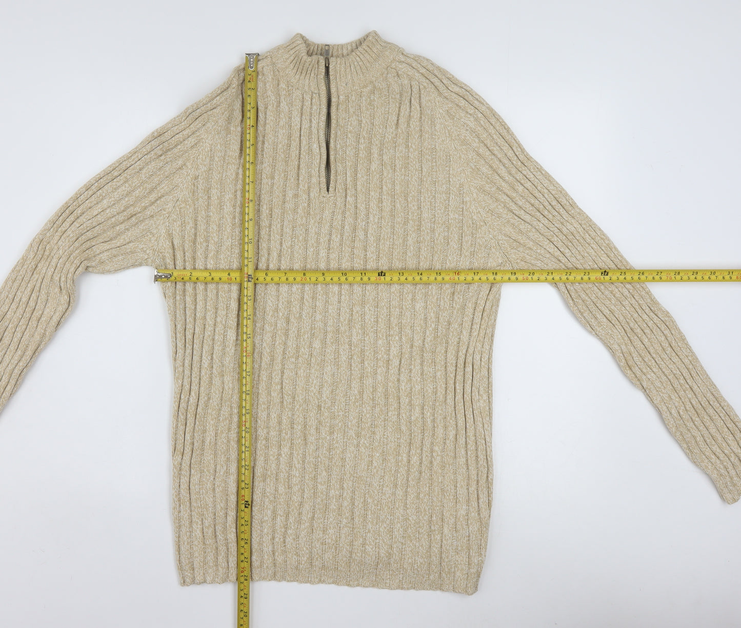 Faded Glory Men’s Beige XL 1/4 Zip Mock Neck Chunky Knit Jumper