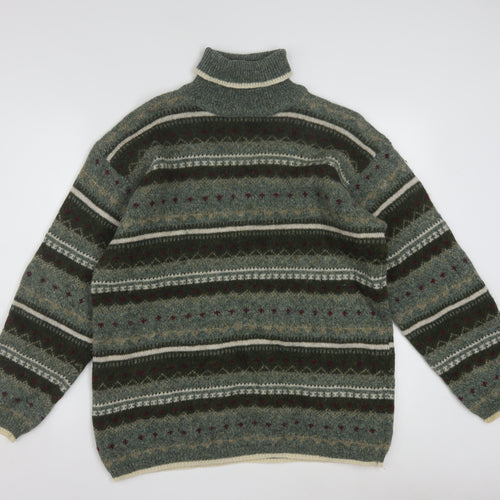 San Francisco Collection Men's Green Wool Fair Isle Roll Neck Jumper M