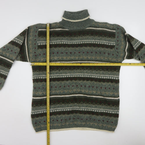 San Francisco Collection Men's Green Wool Fair Isle Roll Neck Jumper M