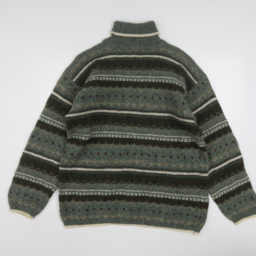 San Francisco Collection Men's Green Wool Fair Isle Roll Neck Jumper M