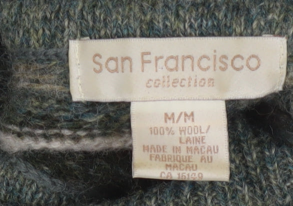 San Francisco Collection Men's Green Wool Fair Isle Roll Neck Jumper M