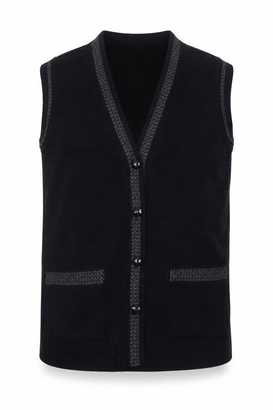 Eutuxia Men's Black Sleeveless Knit Vest Jumper S Classic