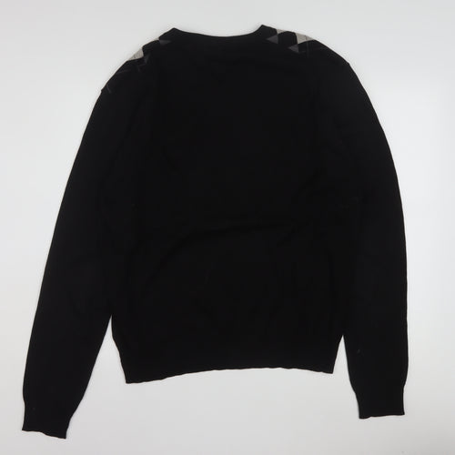 Nassmon Men's Black Argyle V-Neck Pullover Jumper Size L