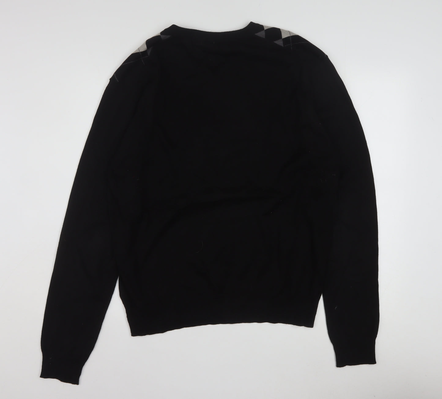 Nassmon Men's Black Argyle V-Neck Pullover Jumper Size L
