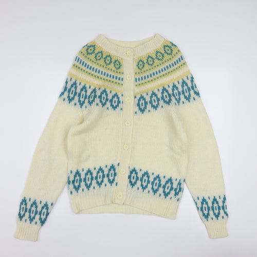 Vanderbilt Men's Ivory Fair Isle Wool Blend Button Cardigan M