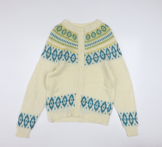 Vanderbilt Men's Ivory Fair Isle Wool Blend Button Cardigan M