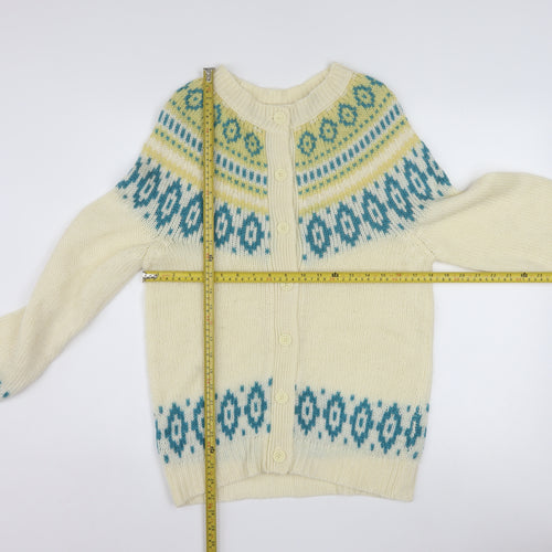 Vanderbilt Men's Ivory Fair Isle Wool Blend Button Cardigan M