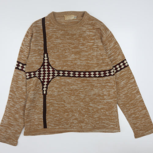 The Broadway Men's Beige Geometric Acrylic Knit Jumper L