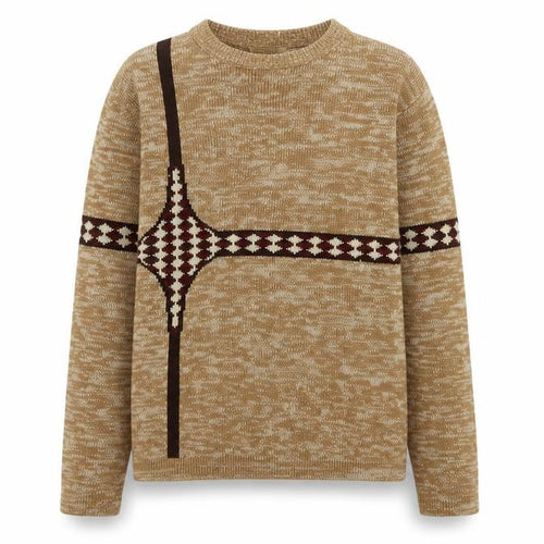 The Broadway Men's Beige Geometric Acrylic Knit Jumper L