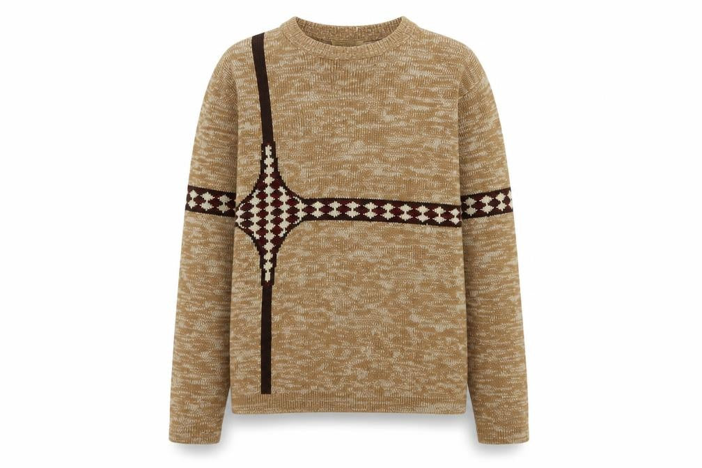 The Broadway Men's Beige Geometric Acrylic Knit Jumper L