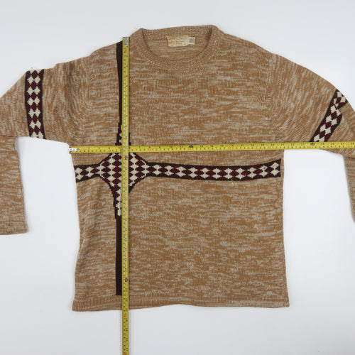 The Broadway Men's Beige Geometric Acrylic Knit Jumper L