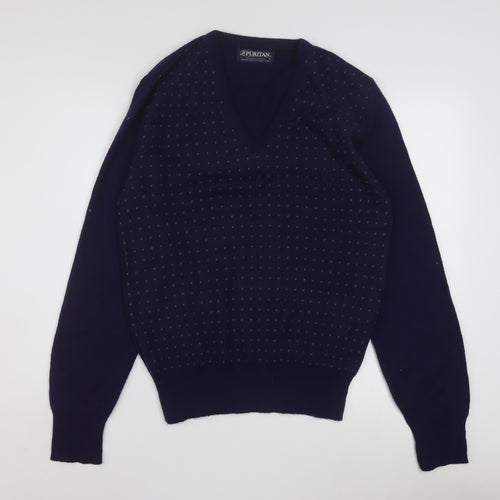 Puritan Men's Blue V-Neck Pullover Jumper Size L Vintage Acrylic Knit
