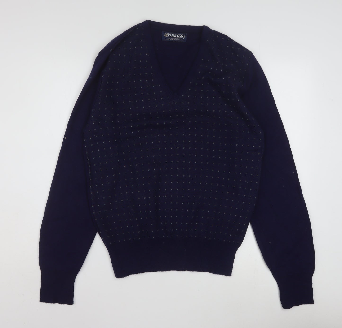 Puritan Men's Blue V-Neck Pullover Jumper Size L Vintage Acrylic Knit