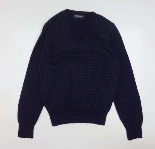 Puritan Men's Blue V-Neck Pullover Jumper Size L Vintage Acrylic Knit