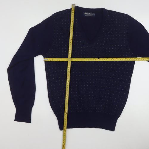 Puritan Men's Blue V-Neck Pullover Jumper Size L Vintage Acrylic Knit