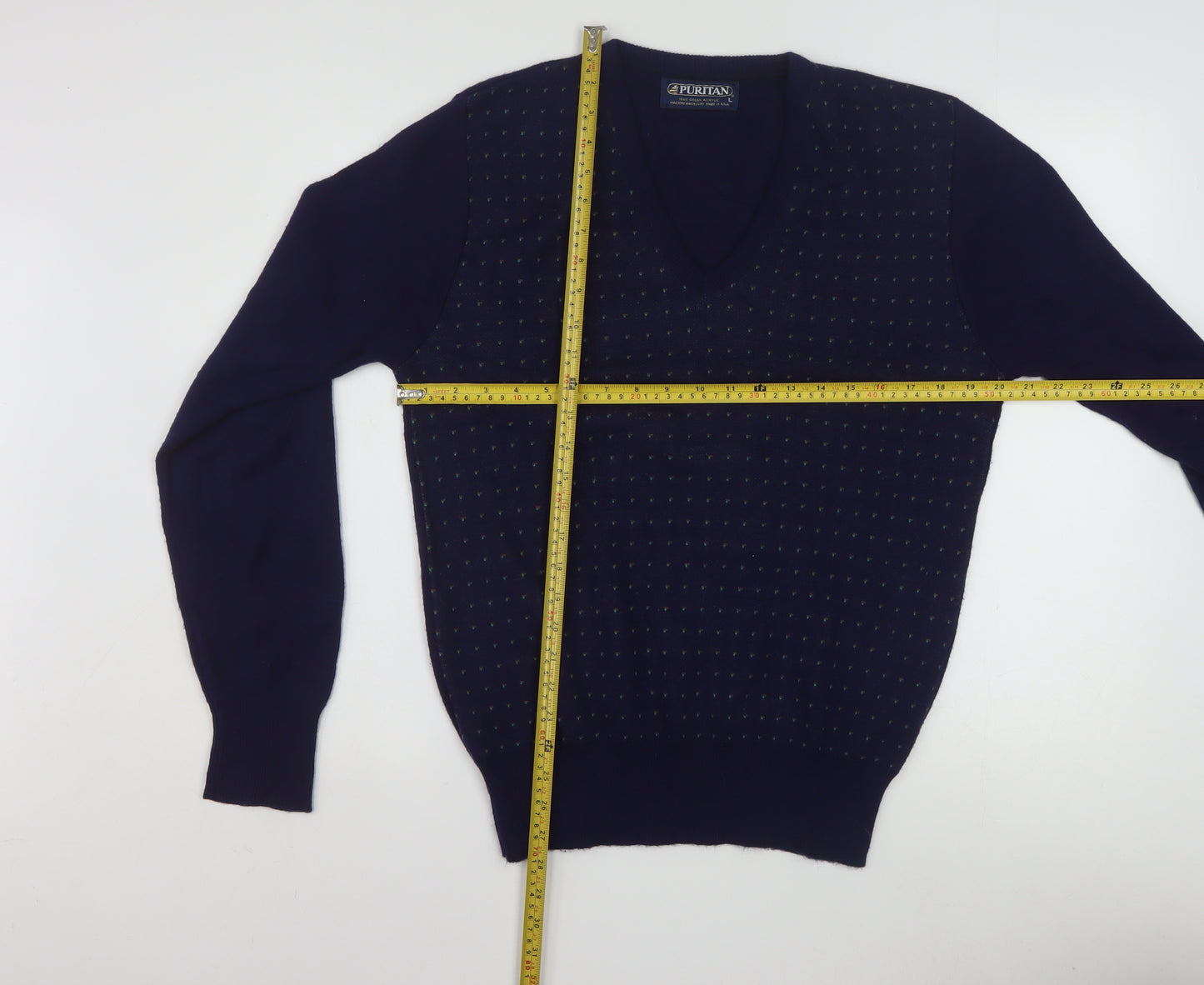 Puritan Men's Blue V-Neck Pullover Jumper Size L Vintage Acrylic Knit