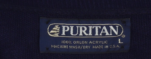 Puritan Men's Blue V-Neck Pullover Jumper Size L Vintage Acrylic Knit