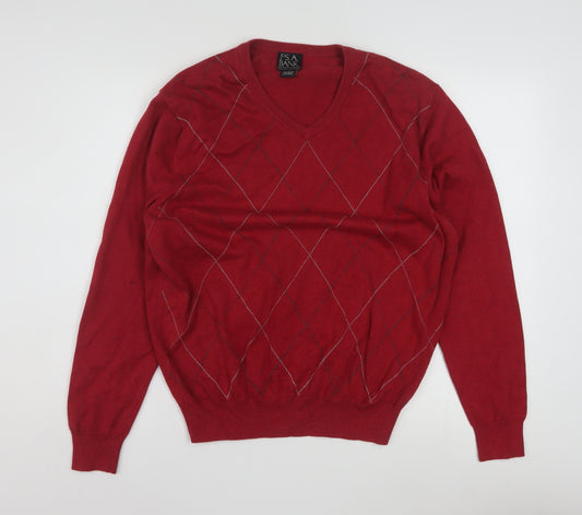 Jos. A. Bank Men’s Red Argyle V-Neck Cotton Jumper Size L