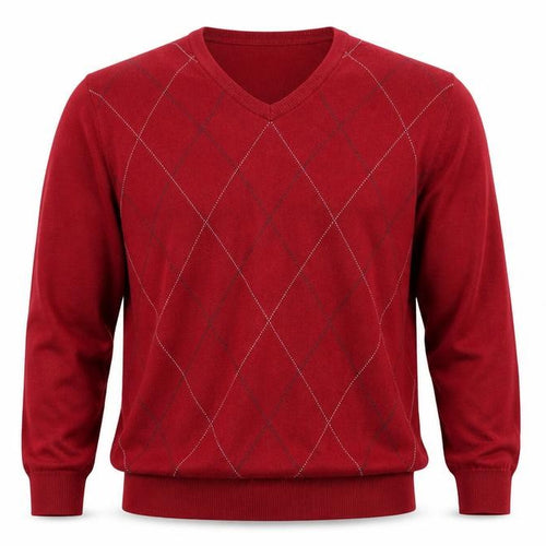 Jos. A. Bank Men’s Red Argyle V-Neck Cotton Jumper Size L