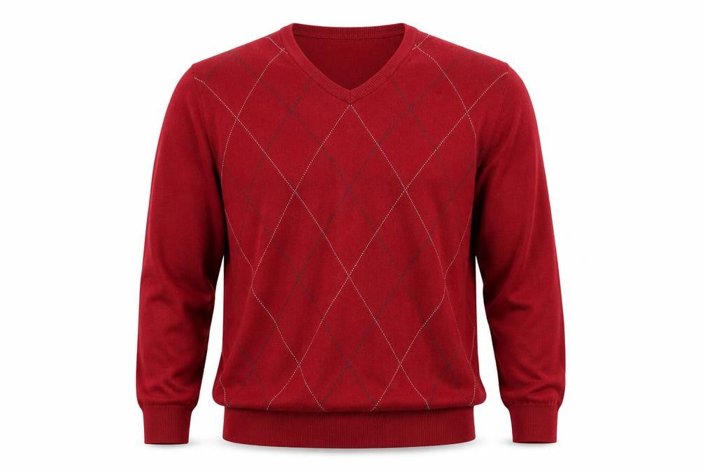 Jos. A. Bank Men’s Red Argyle V-Neck Cotton Jumper Size L