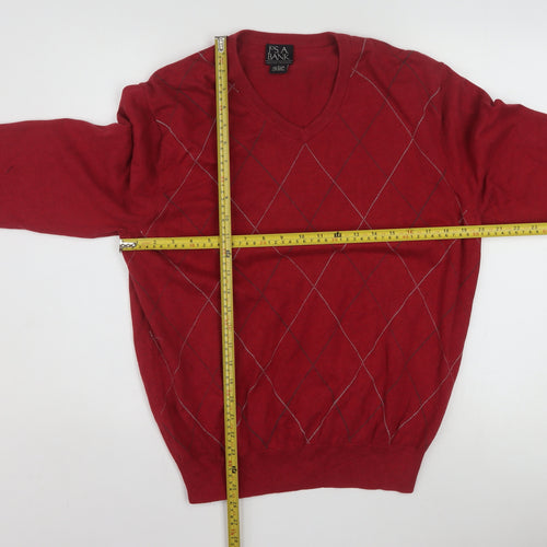 Jos. A. Bank Men’s Red Argyle V-Neck Cotton Jumper Size L