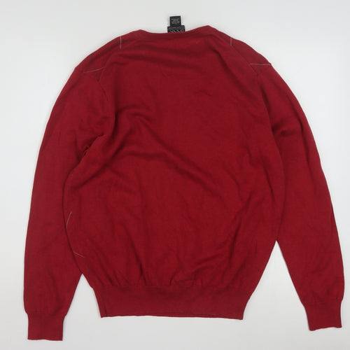 Jos. A. Bank Men’s Red Argyle V-Neck Cotton Jumper Size L