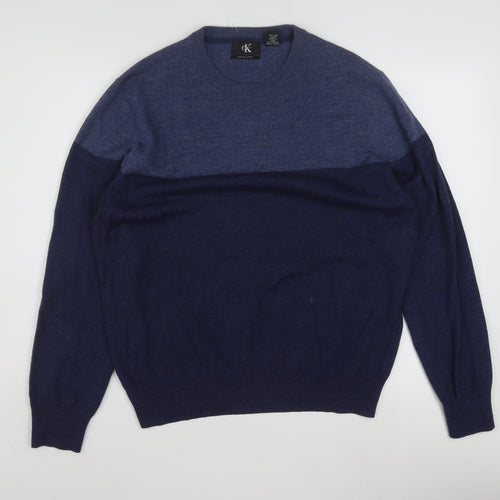 Calvin Klein Men's Blue Merino Wool Crew Neck Jumper L