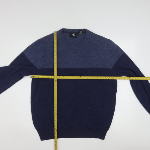 Calvin Klein Men's Blue Merino Wool Crew Neck Jumper L