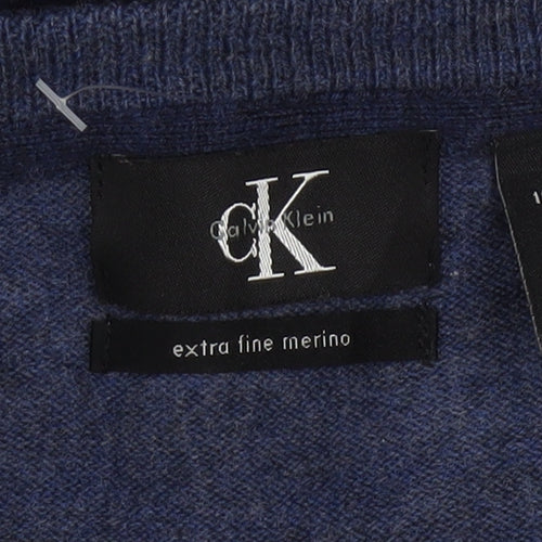 Calvin Klein Men's Blue Merino Wool Crew Neck Jumper L