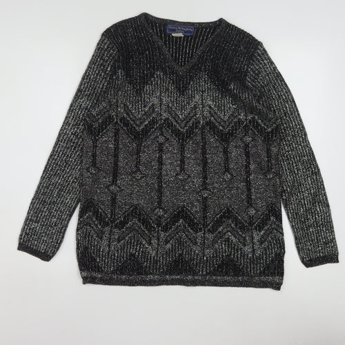 Norton McNaughton Petite Women's Black Metallic V-Neck Knit Jumper S