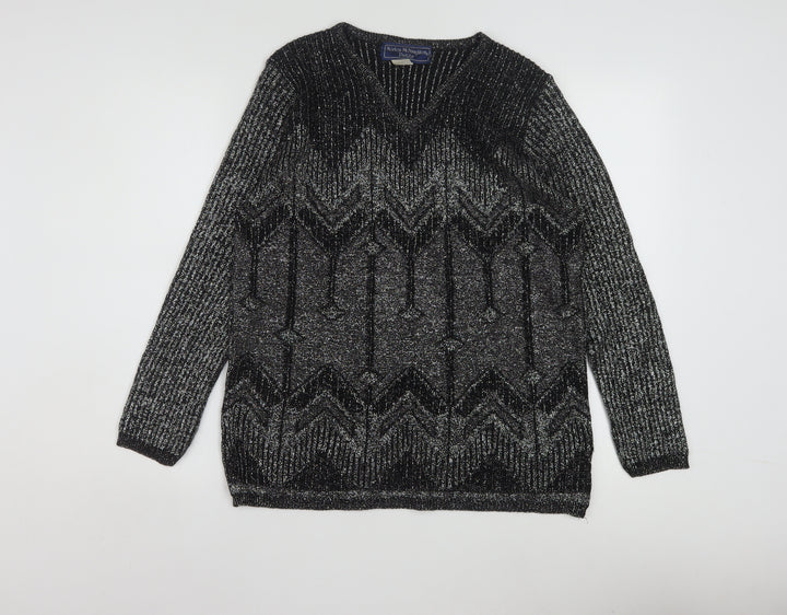 Norton McNaughton Petite Women's Black Metallic V-Neck Knit Jumper S