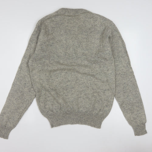 Friendship Men's Grey Wool V-Neck Geometric Pullover Jumper L
