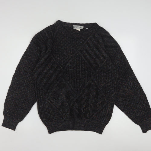 Hess’s Men’s Black Wool Cable-Knit Pullover Jumper L Vintage Italian Made