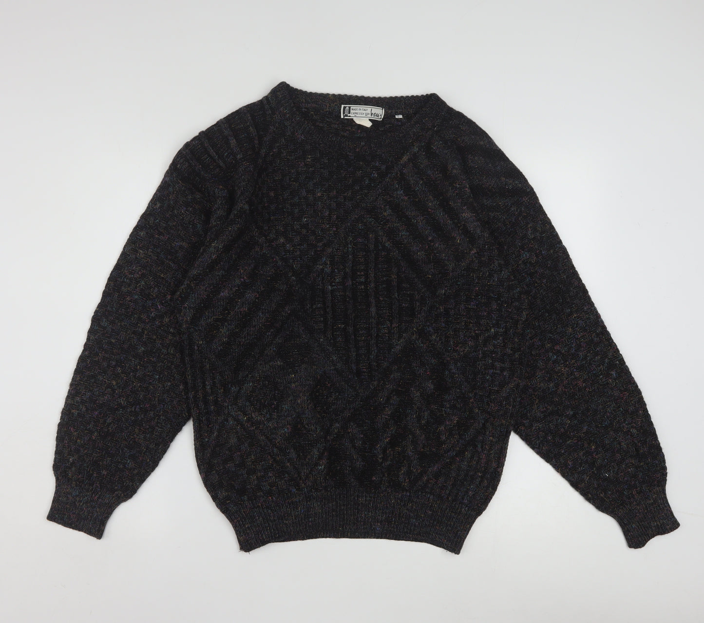 Hess’s Men’s Black Wool Cable-Knit Pullover Jumper L Vintage Italian Made