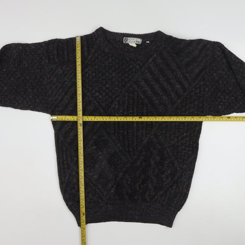 Hess’s Men’s Black Wool Cable-Knit Pullover Jumper L Vintage Italian Made