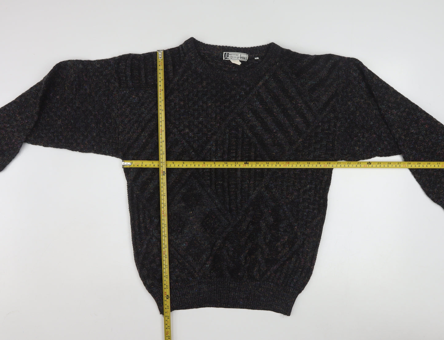 Hess’s Men’s Black Wool Cable-Knit Pullover Jumper L Vintage Italian Made