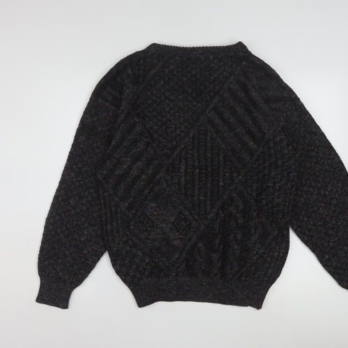 Hess’s Men’s Black Wool Cable-Knit Pullover Jumper L Vintage Italian Made