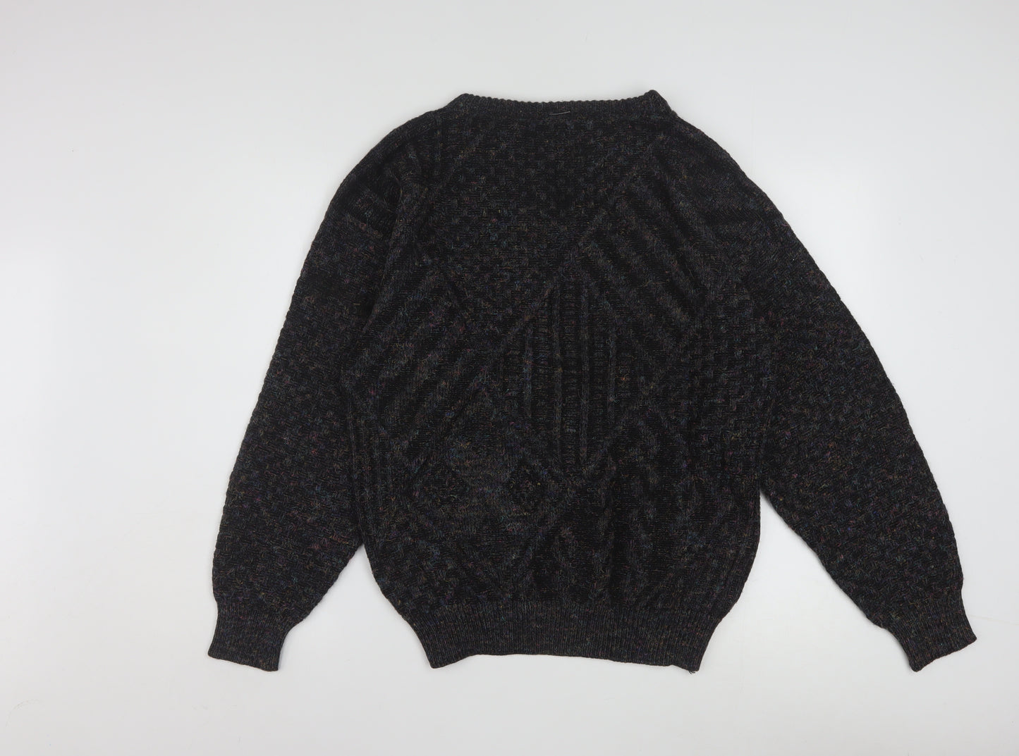Hess’s Men’s Black Wool Cable-Knit Pullover Jumper L Vintage Italian Made