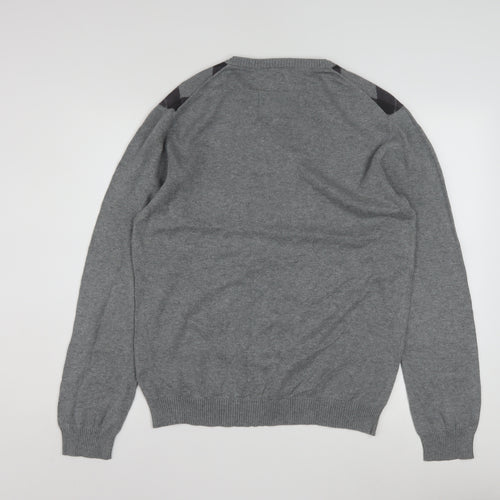 Ambassador Collection Men's Grey Argyle V-Neck Cotton Jumper Size L
