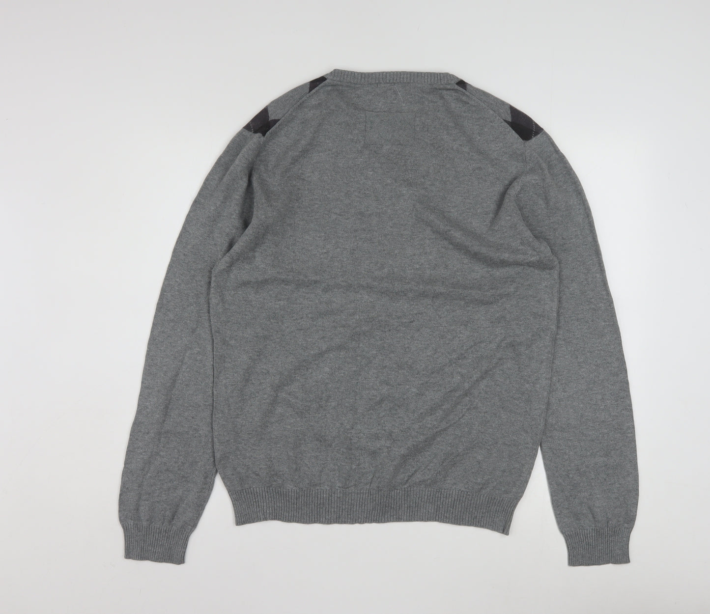 Ambassador Collection Men's Grey Argyle V-Neck Cotton Jumper Size L