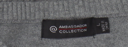 Ambassador Collection Men's Grey Argyle V-Neck Cotton Jumper Size L